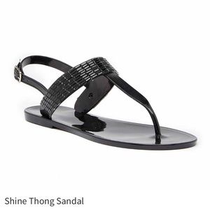 Dizzy Black Shine Thong Slide Sandals 7